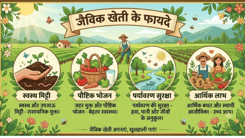 जैविक खेती से आम जनता और पशुओं को जहर मुक्त भोजन और चारा देकर स्वास्थ्य की गम्भीर बीमारियों पर नियन्त्रण किया जा सकता है